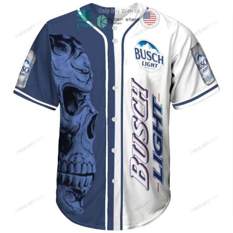 busch light logo skull blue white baseball jersey 2 67518