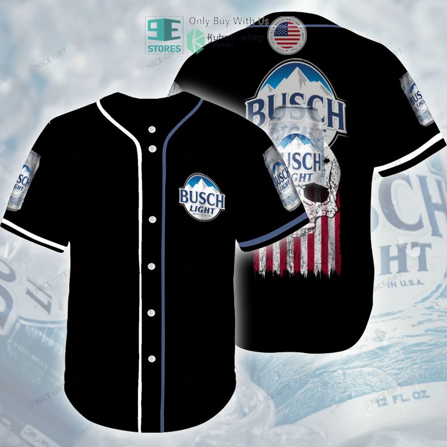 busch light skull united states flag black baseball jersey 1 60247