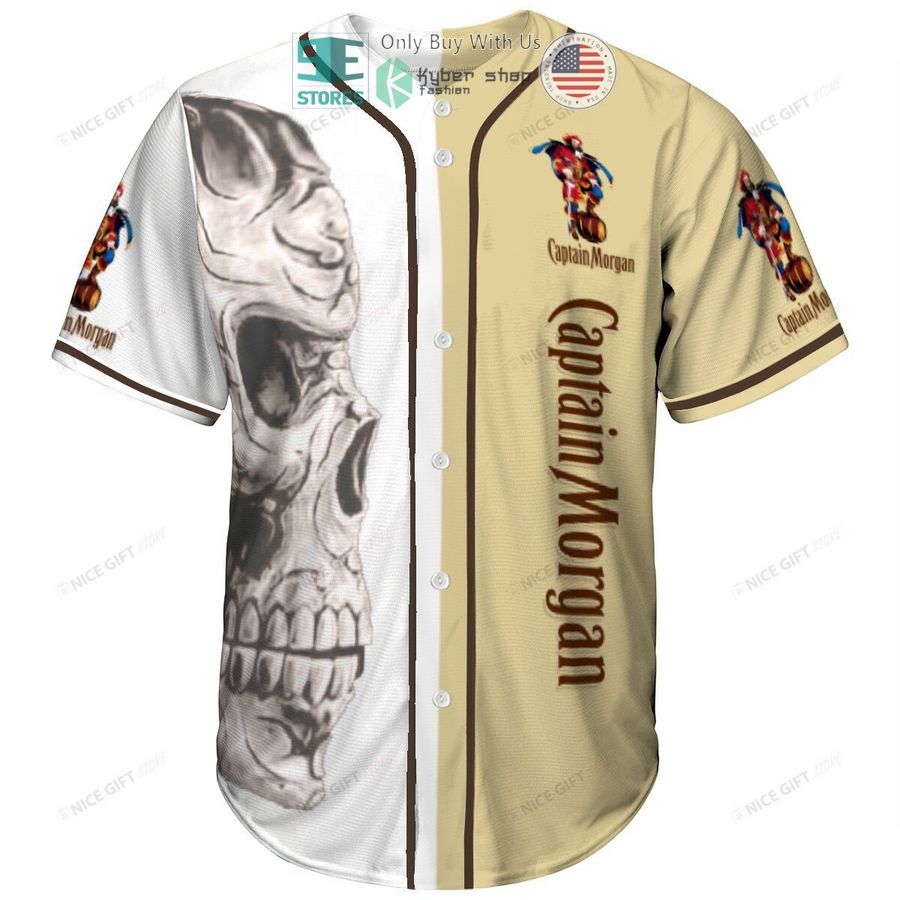 captain morgan logo skull cream white baseball jersey 2 594