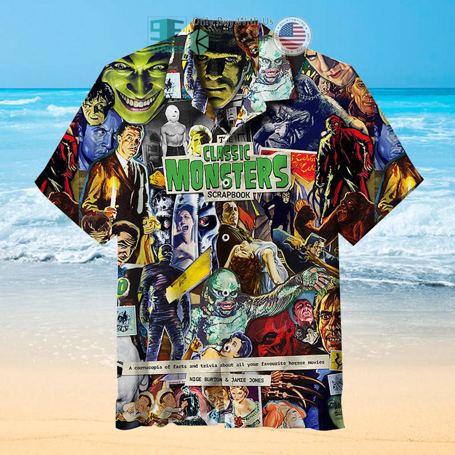 classic monsters scrapbook hawaiian shirt 1 46021