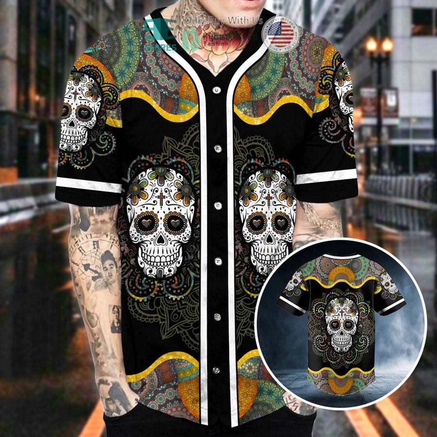 colorful mandala tattoo sugar skull baseball jersey 2 12015