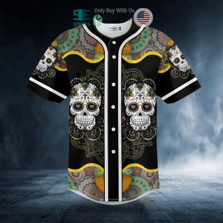 colorful mandala tattoo sugar skull baseball jersey 3 38932