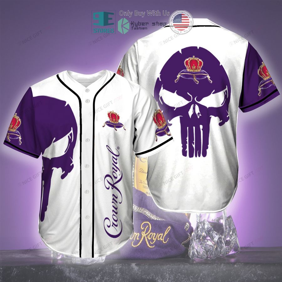 crown royal punisher skull white purple baseball jersey 1 96973
