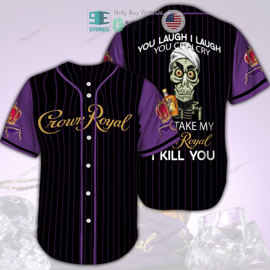 crown royal you laugh i laugh striped black purple baseball jersey 1 64950