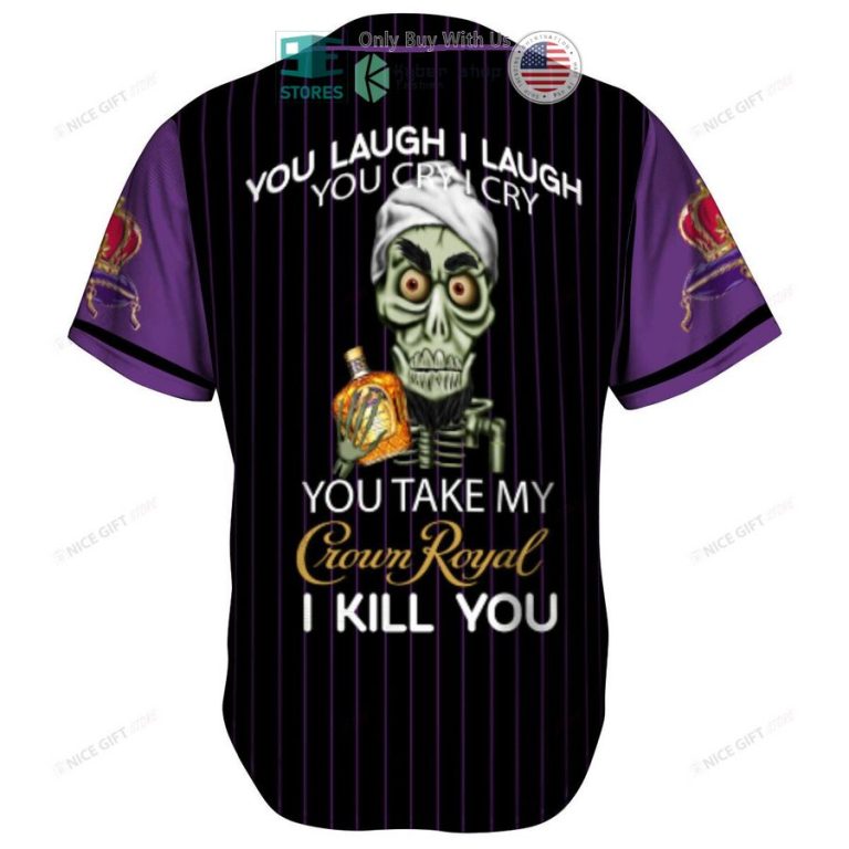 crown royal you laugh i laugh striped black purple baseball jersey 3 36089