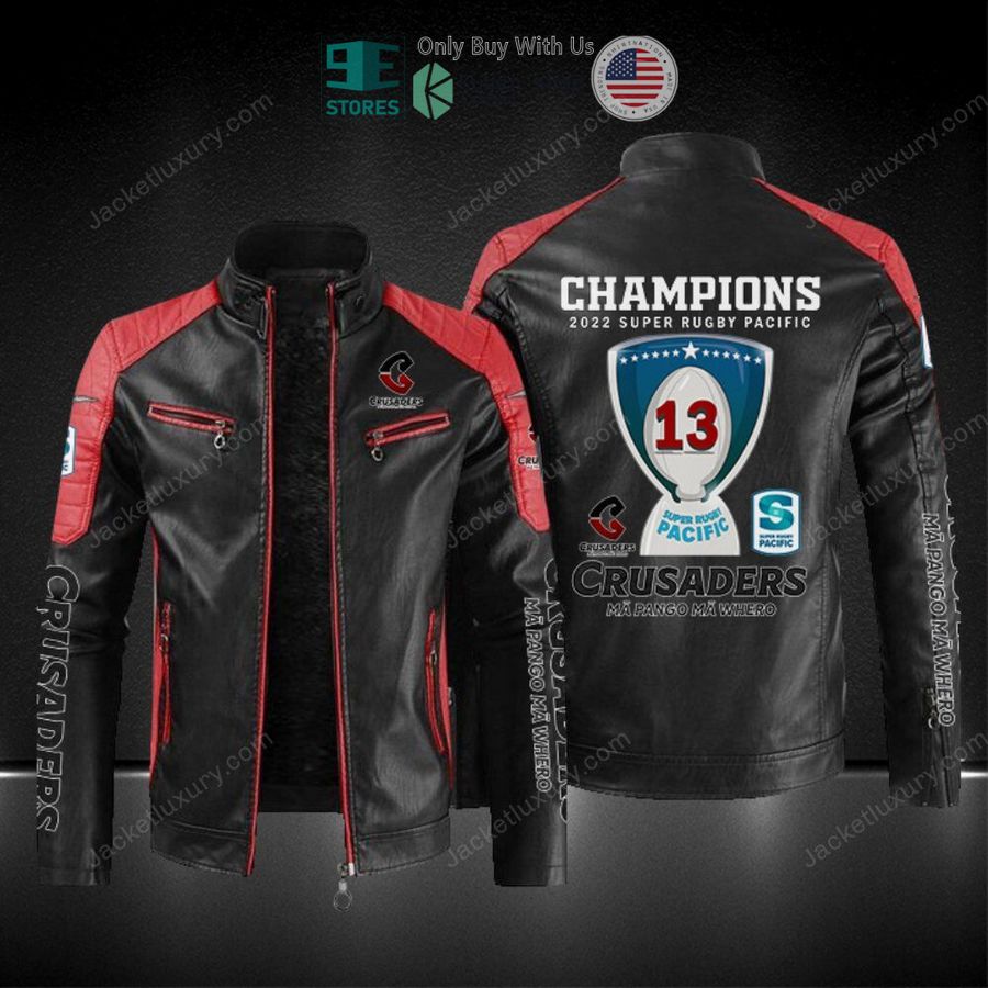 crusaders champions 2022 super rugby pacific block leather jacket 1 8584