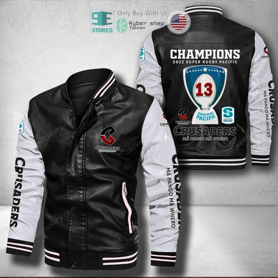 crusaders champions 2022 super rugby pacific leather bomber jacket 1 77220