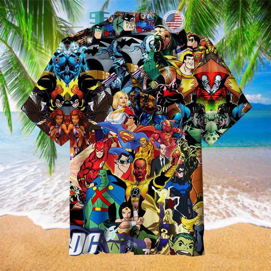 dc comics character collage art hawaiian shirt 1 20644