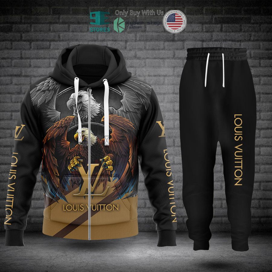 eagle louis vuitton black zip hoodie long pants 1 79488
