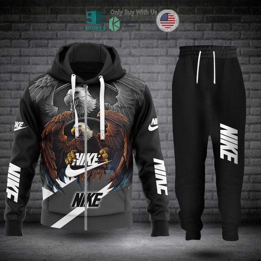 eagle nike logo black zip hoodie long pants 1 25049