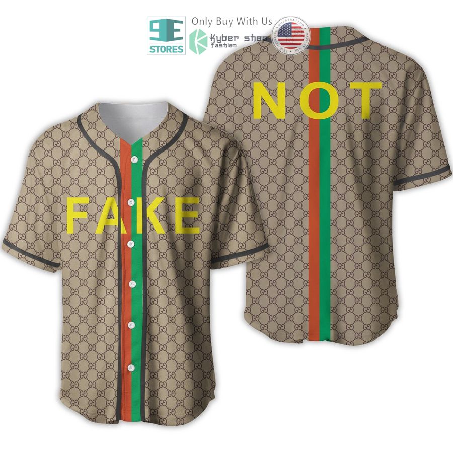 fake not gucci brown pattern baseball jersey 1 90783