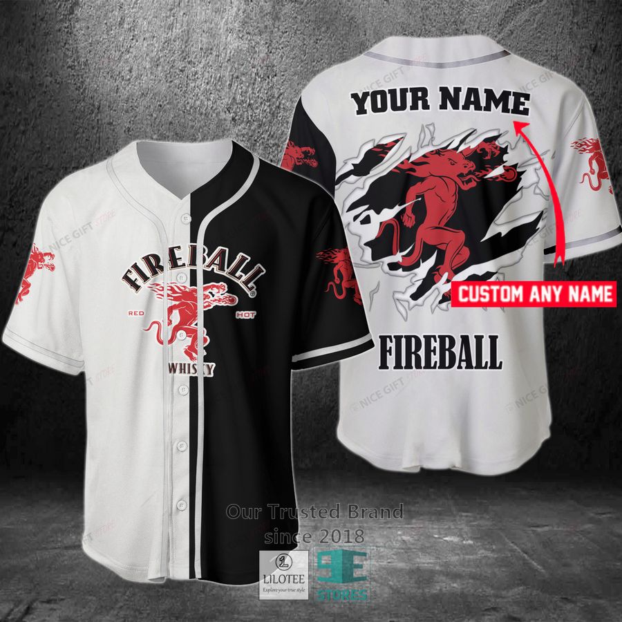 fireball whisky your name black and white baseball jersey 1 85599