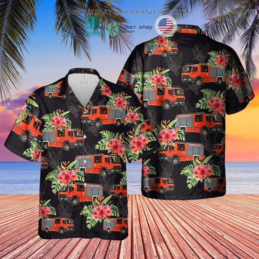 german feuerwehr hamburg fire truck flowers black hawaiian shirt 2 61039