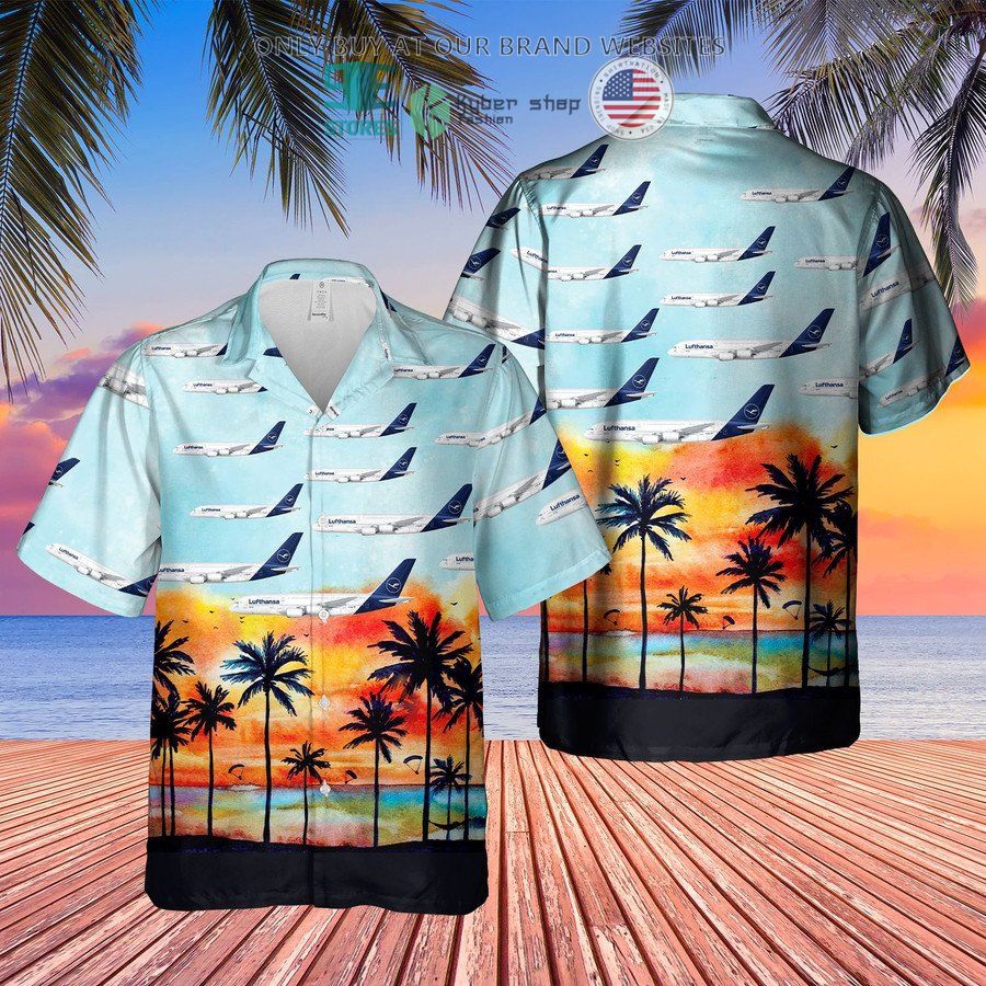 german lufthansa plane hawaiian shirt 1 83151