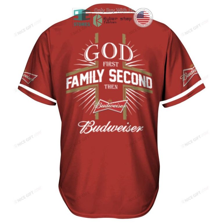 god first family second then budweiser red baseball jersey 3 33174