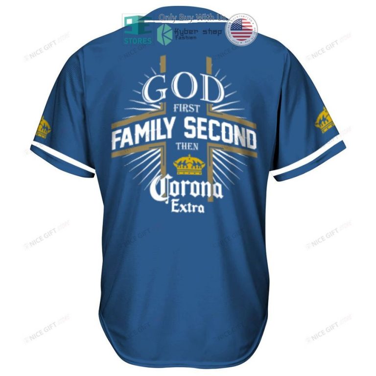 god first family second then corona extra blue baseball jersey 3 69458