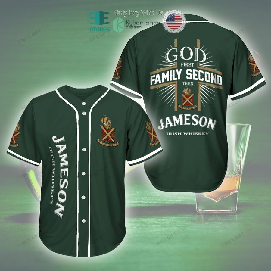 god first family second then jameson irish whiskey green baseball jersey 1 31308