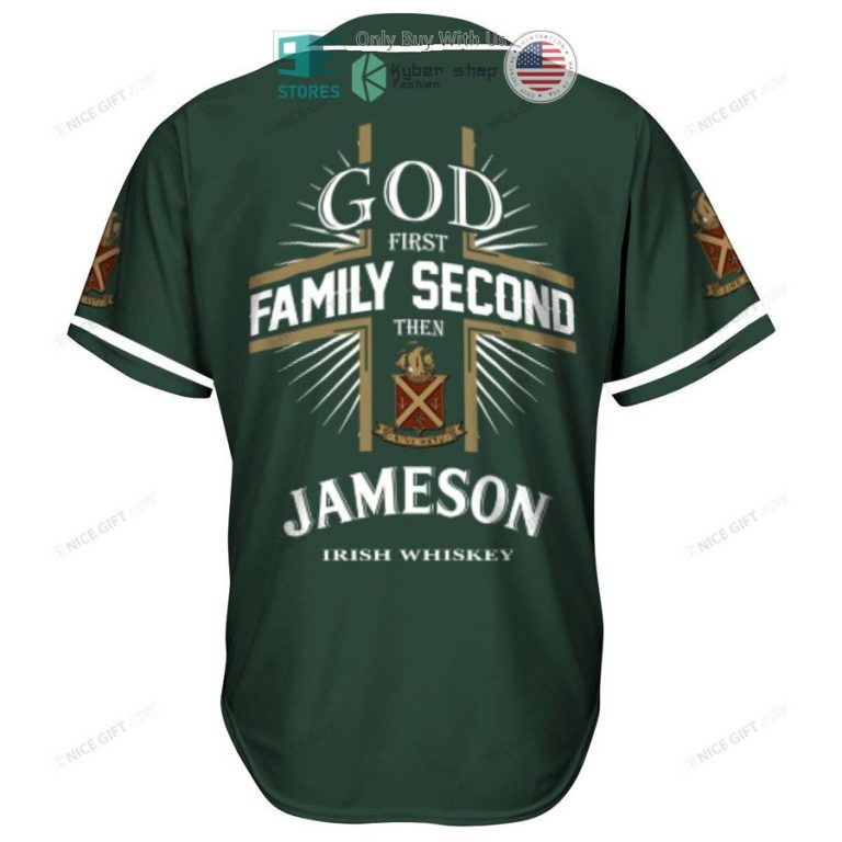 god first family second then jameson irish whiskey green baseball jersey 3 63720