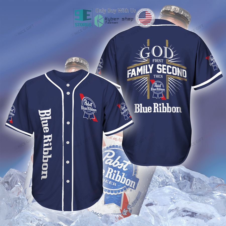 god first family second then pabst blue ribbon blue baseball jersey 1 15903