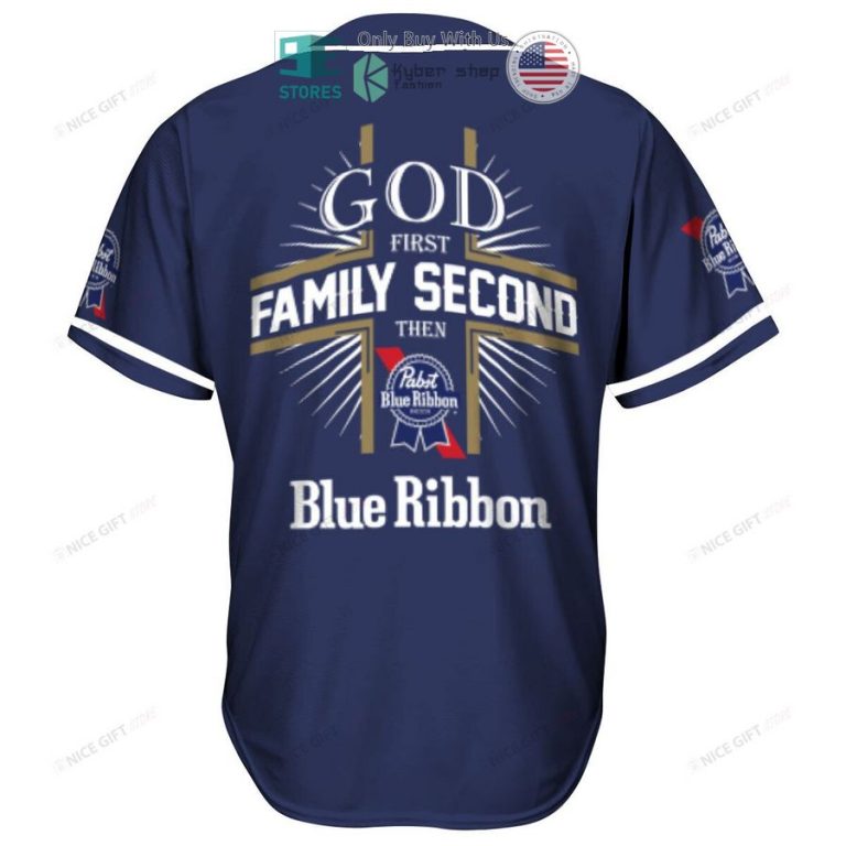 god first family second then pabst blue ribbon blue baseball jersey 3 69484