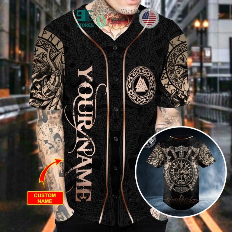 gold valknut runic compass thors hammer axes viking personalized baseball jersey 2 53139