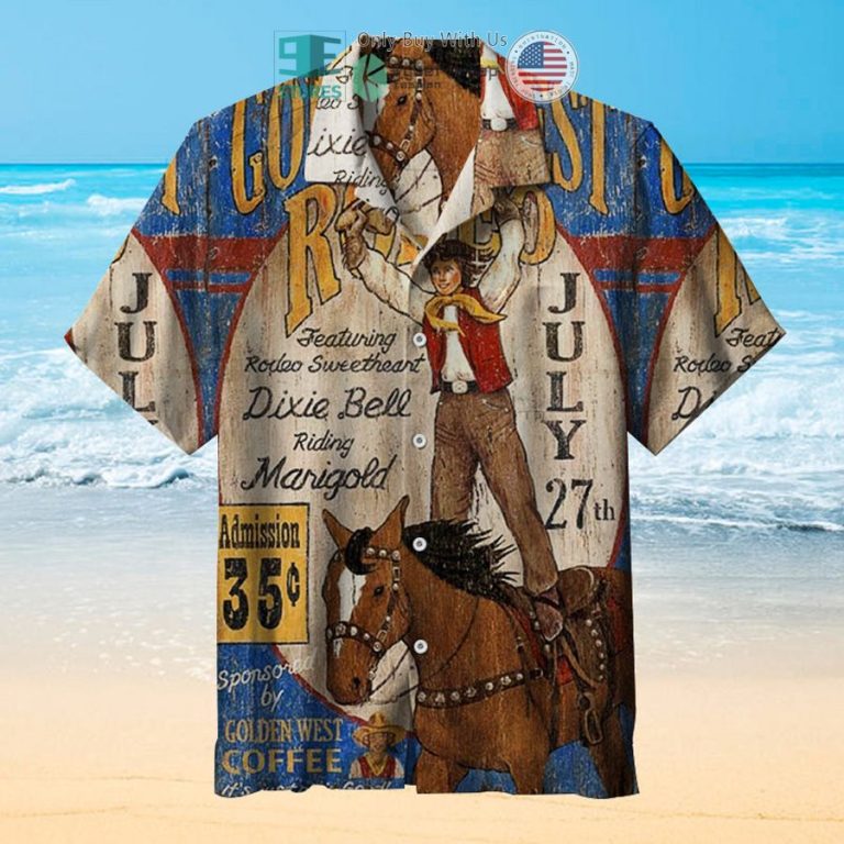 golden western rodeo vintage sign hawaiian shirt 1 83436