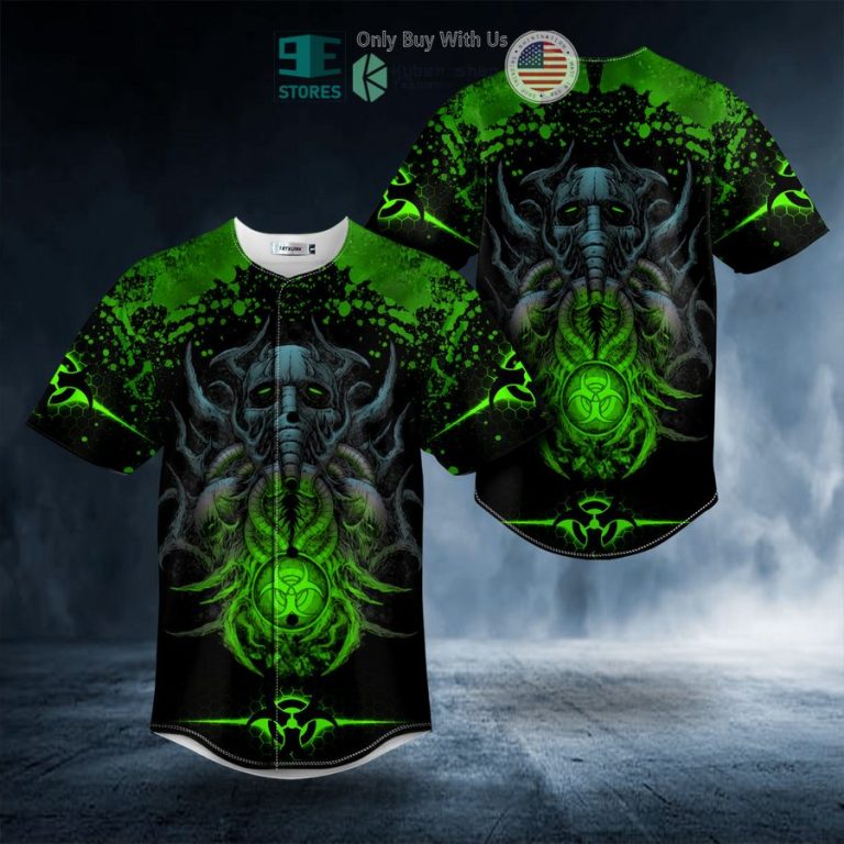 green biohazard monster skull baseball jersey 1 82896