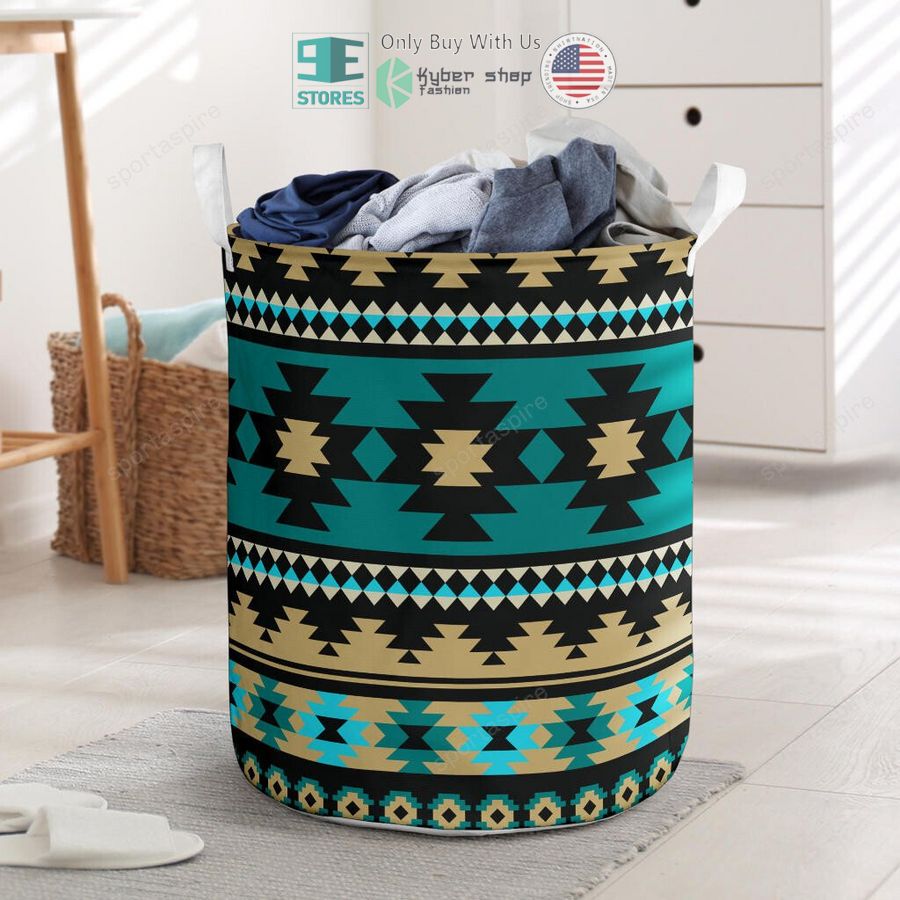green ethnic aztec pattern laundry basket 1 8706