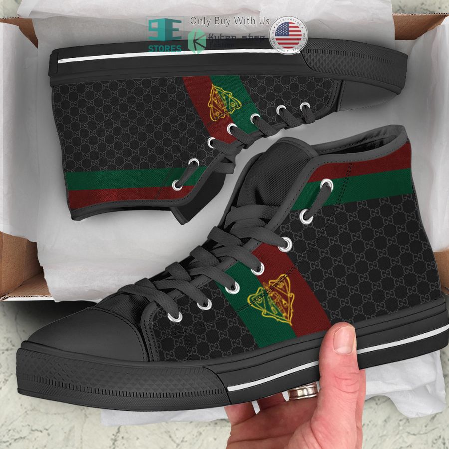 gucci bee brand logo black red green canvas high top shoes 1 50969