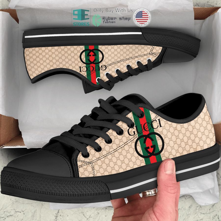 gucci gc logo khaki black canvas low top shoes 1 2041