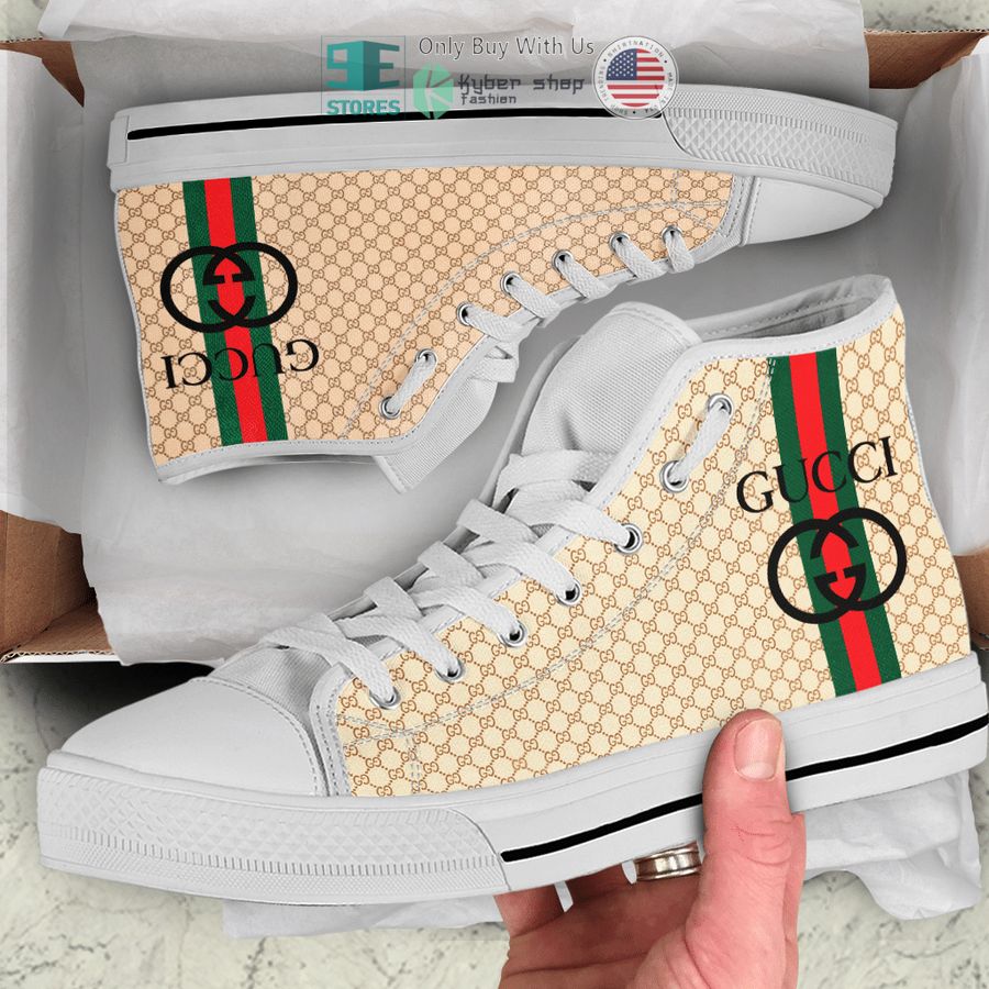 gucci gc logo khaki canvas high top shoes 1 64736
