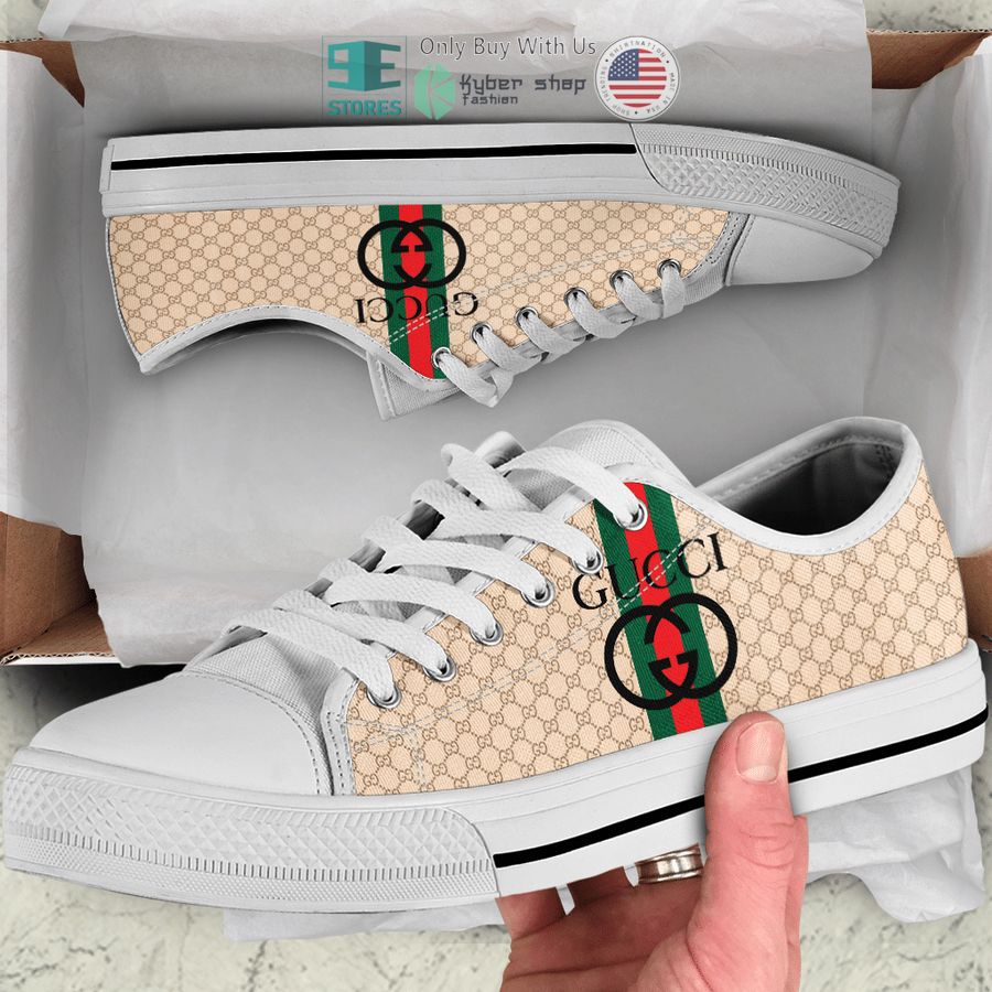 gucci gc logo khaki canvas low top shoes 1 45934