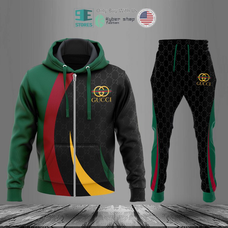 gucci logo black pattern zip hoodie long pants 1 62898