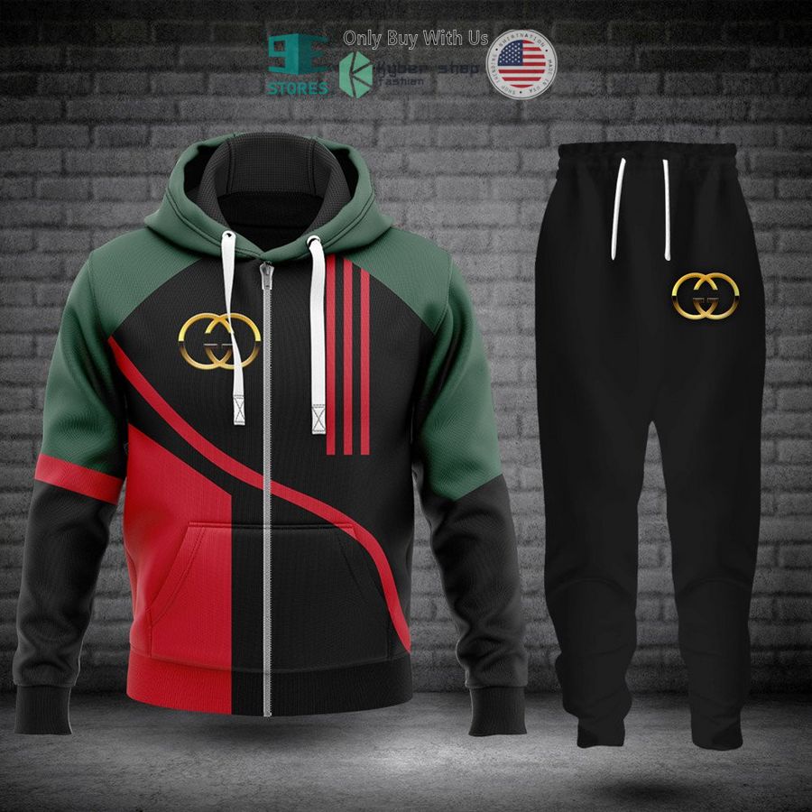 gucci logo red black green zip hoodie long pants 1 7875