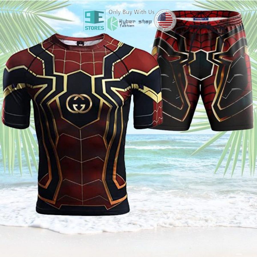 gucci logo spider man hawaiian shirt shorts 1 69358