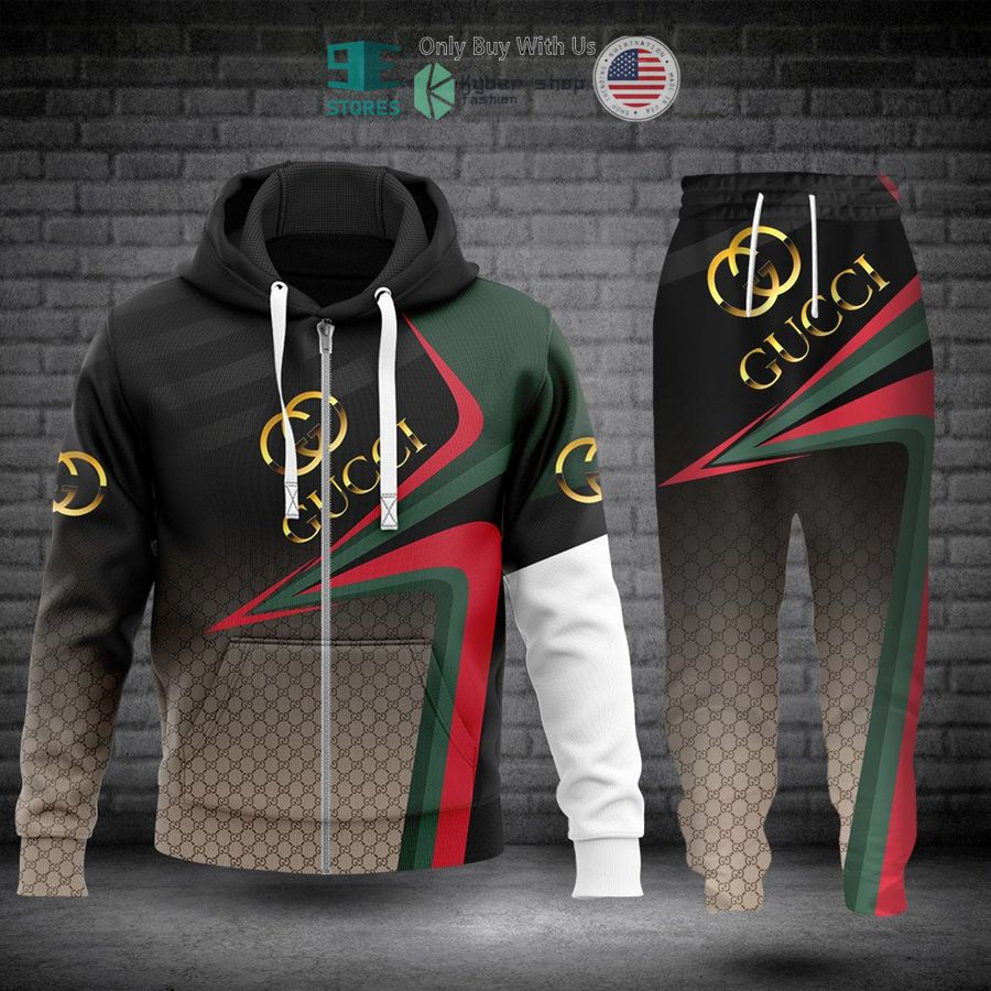 gucci luxury brand logo green black zip hoodie long pants 1 49145