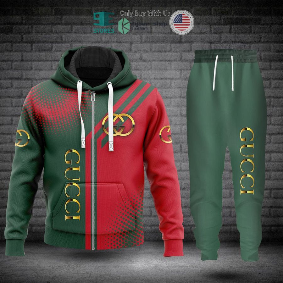 gucci red green zip hoodie long pants 1 44268