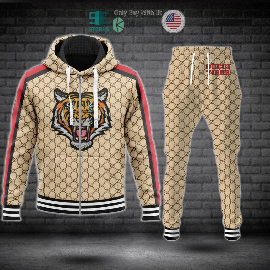 gucci tiger khaki pattern zip hoodie long pants 1 98726
