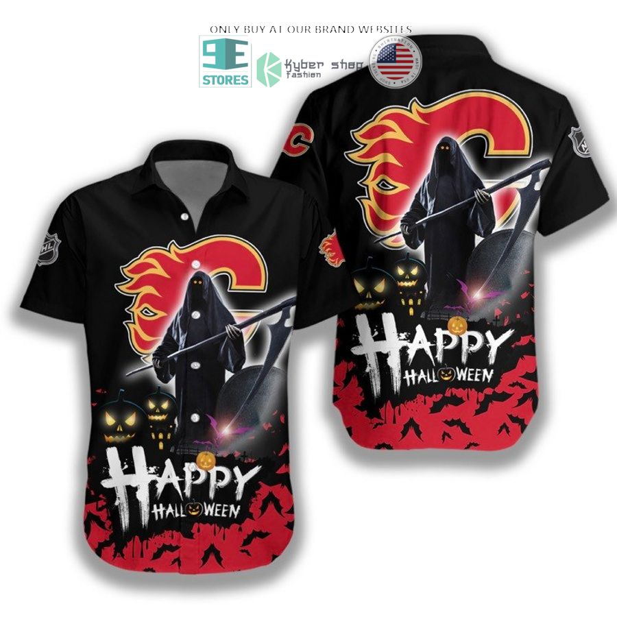 happy halloween grim reaper calgary flames hawaiian shirt 1 48448