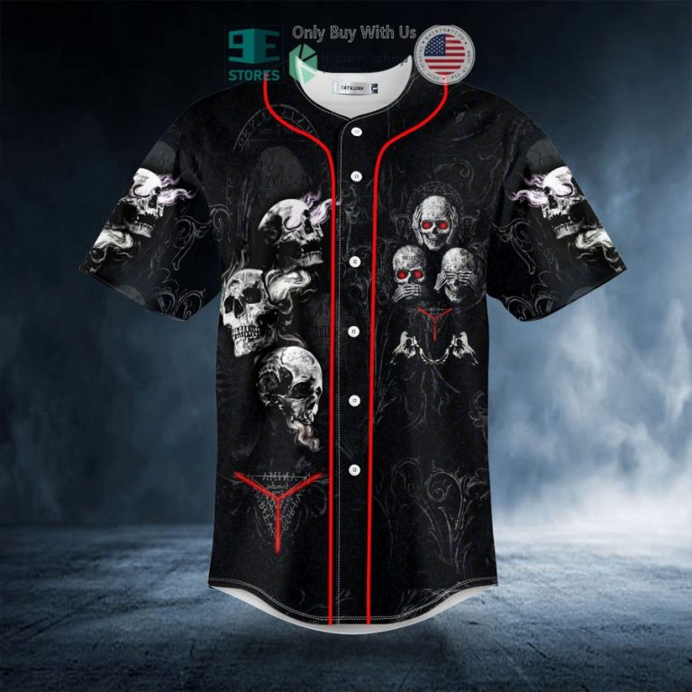 hear see speak no evil skull baseball jersey 3 82136