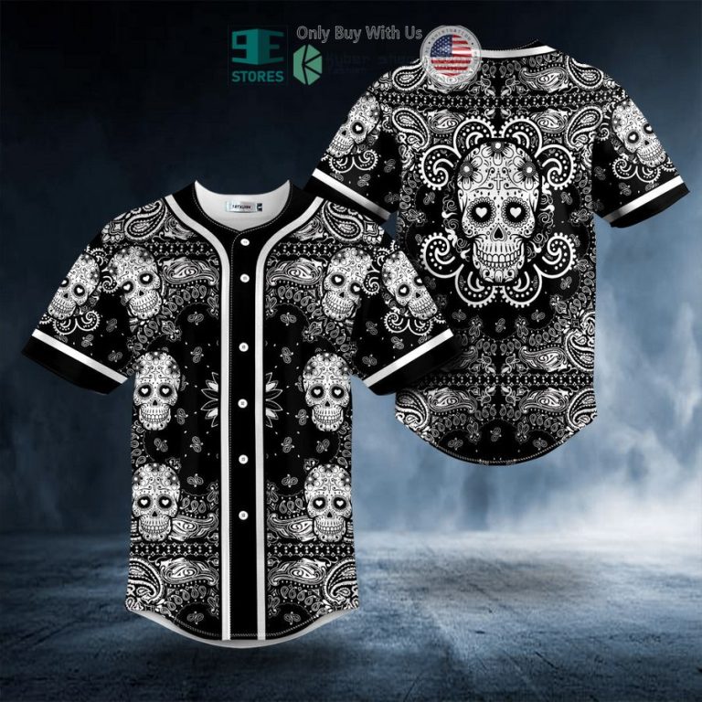 heart shaped eyes pattern of sugar skull baseball jersey 1 25258