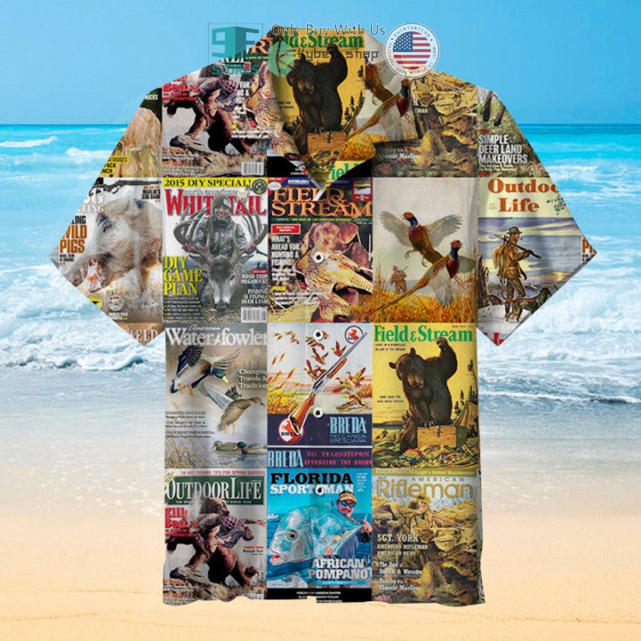 hunting magazine collage hawaiian shirt 1 38031