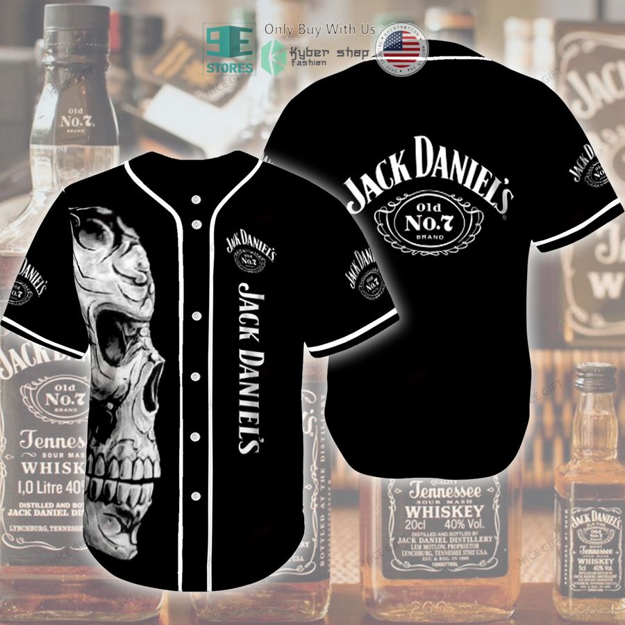 jack daniels logo skull black baseball jersey 1 8303