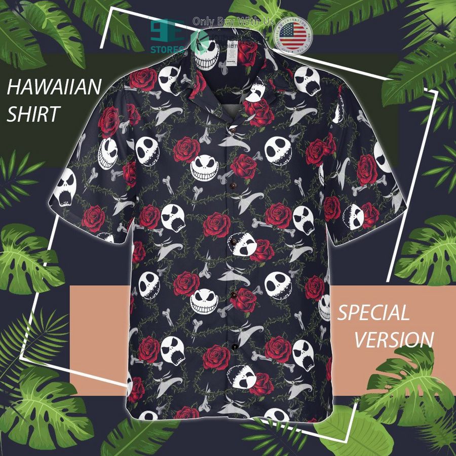 jack skellington face rose hawaiian shirt 1 90134