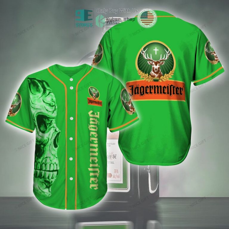 jagermeister logo skull green baseball jersey 1 7912