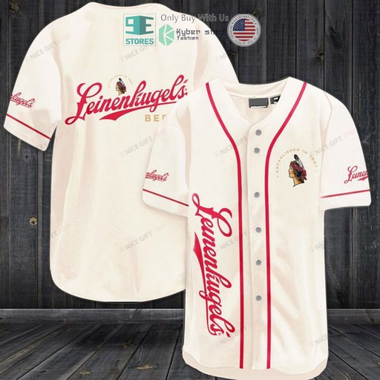 leinenkugels beer white baseball jersey 1 40507