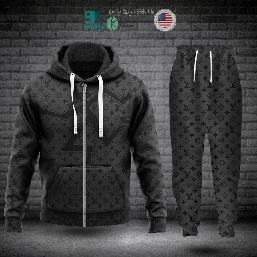 louis vuitton black pattern zip hoodie long pants 1 95296