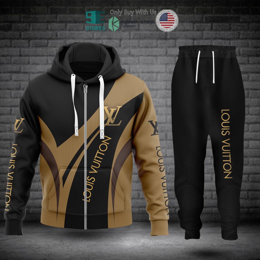 louis vuitton brand logo black brown zip hoodie long pants 1 52590