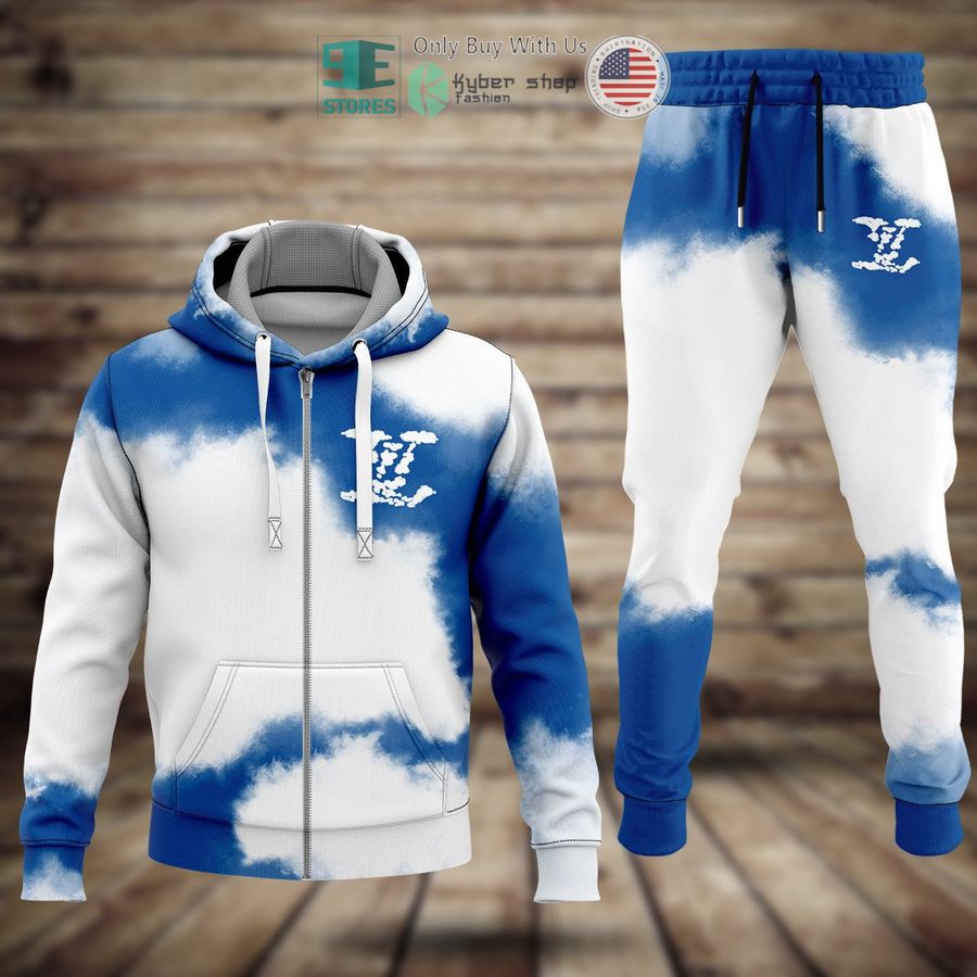 louis vuitton brand logo sky white blue zip hoodie long pants 1 84073