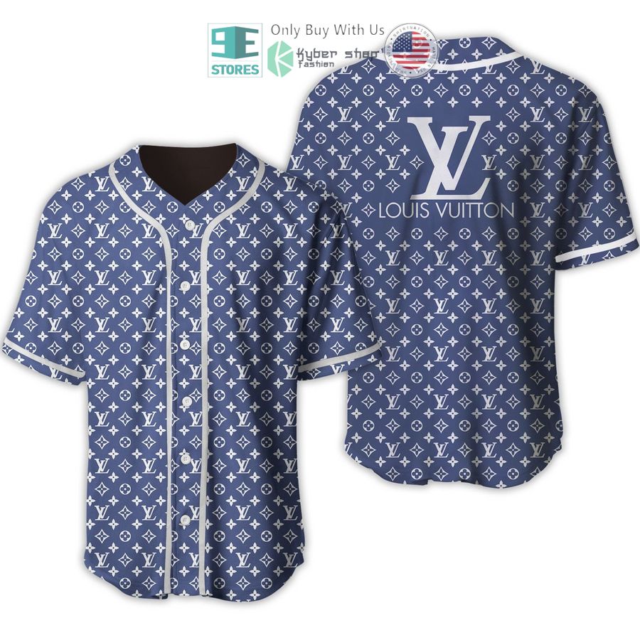 louis vuitton high end blue pattern baseball jersey 1 67633